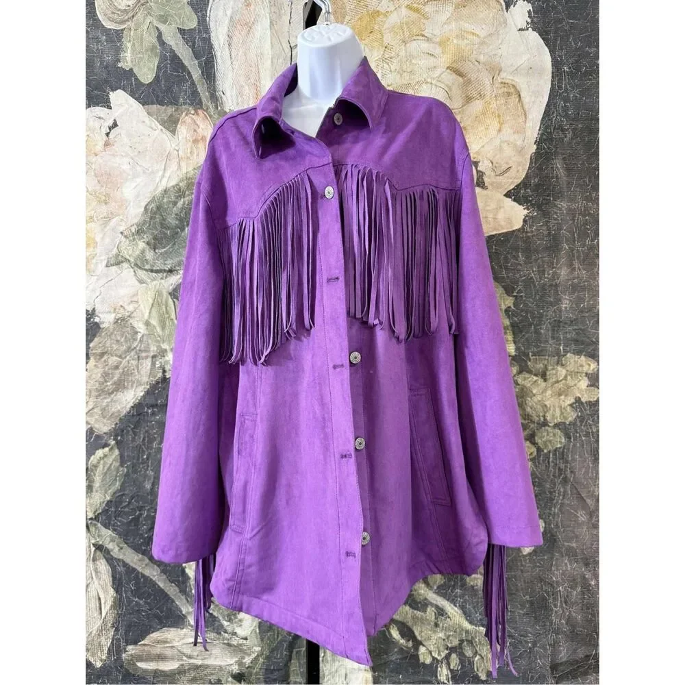 New Free People We The Free vegan suede fringed jacket L - Picture 2 of 6